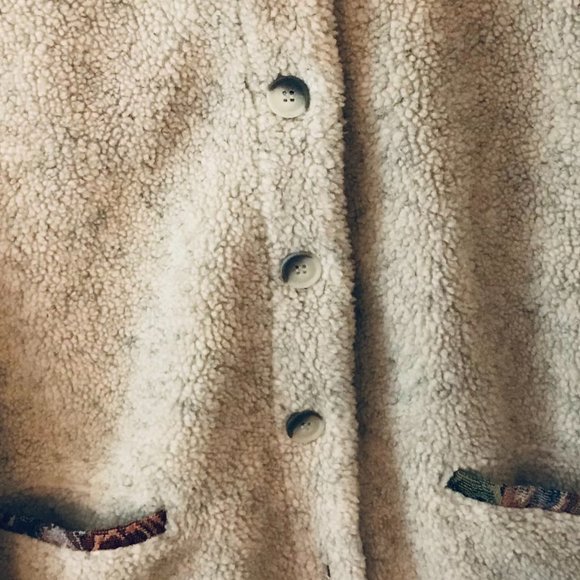 ORVIS  FLEECE JACKET Ivory  Grey Button down Size L - Picture 3 of 4